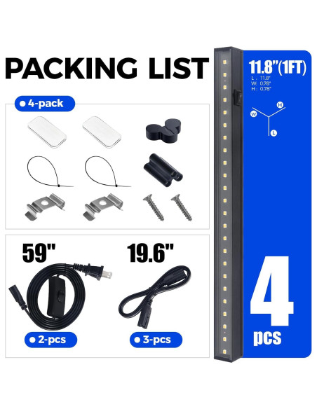 Barrina T5 Luz de Crecimiento LED 1 Pie 5000K 4 Paquetes