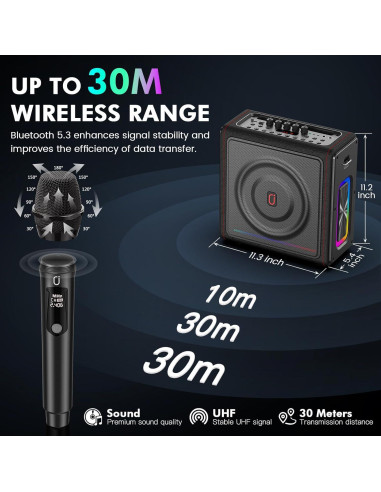 Máquina de Karaoke PPMIC MS78 Bluetooth 5.3 300W 2 Micrófonos