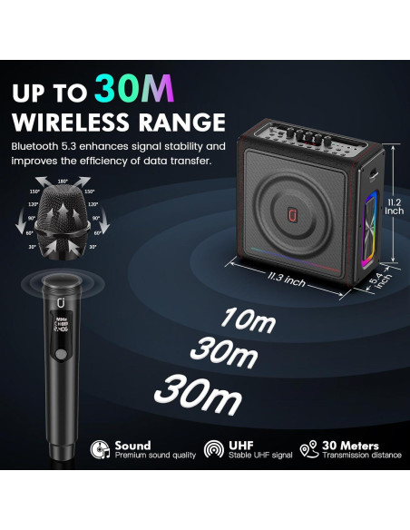 Máquina de Karaoke PPMIC MS78 Bluetooth 5.3 300W 2 Micrófonos