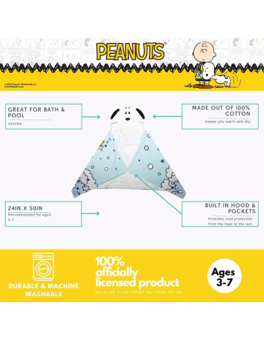 Toalla con Capucha Franco Peanuts 100% Algodón 61x127 cm