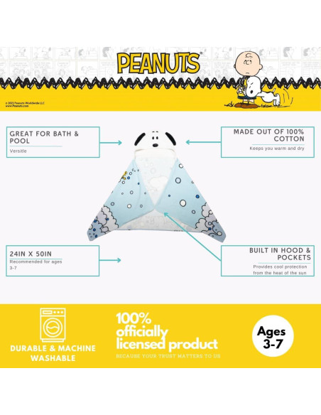 Toalla con Capucha Franco Peanuts 100% Algodón 61x127 cm