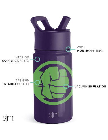 Botella de Agua Simple Modern Marvel Hulk 414ml con Popote