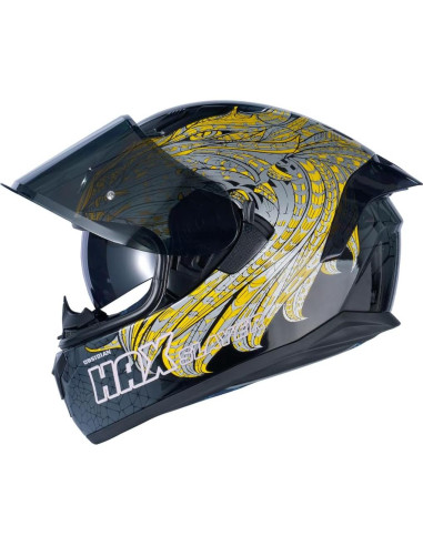 Casco Integral HAX Obsidian Doble Visera UV Slayer Gold L