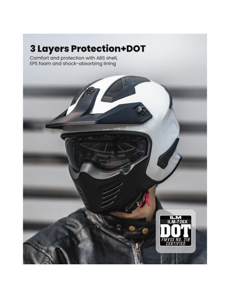 Casco Abierto ILM 726X para Motocicleta Blanco Mediano