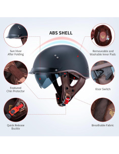 Casco de motocicleta JQF Gear MM107 Retro Negro Mate M 2