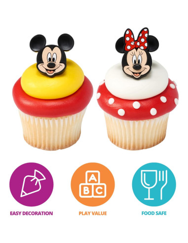 Anillos de Cupcake Mickey y Minnie Mouse DecoPac - 24 Piezas