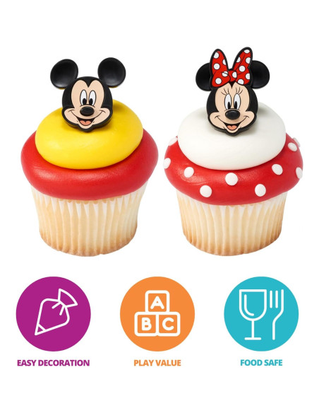 Anillos de Cupcake Mickey y Minnie Mouse DecoPac - 24 Piezas