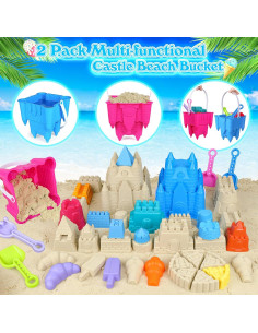 Kit de Juguetes de Playa FUSPWEAO con 2 Cubos de Castillo 2