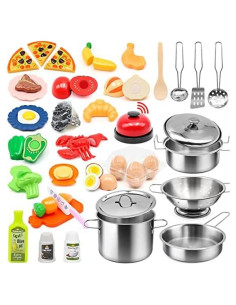 Juego de Cocina de Juguete Hohosunlar 38 Piezas Acero Inoxidable