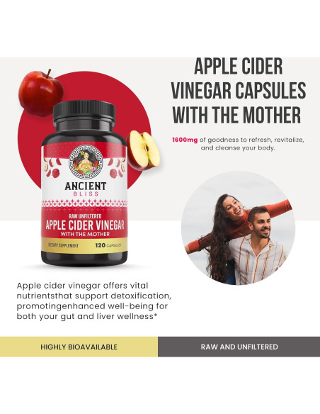 Cápsulas de Vinagre de Sidra de Manzana Orgánico Ancient Bliss 1600mg - 120 Unidades
