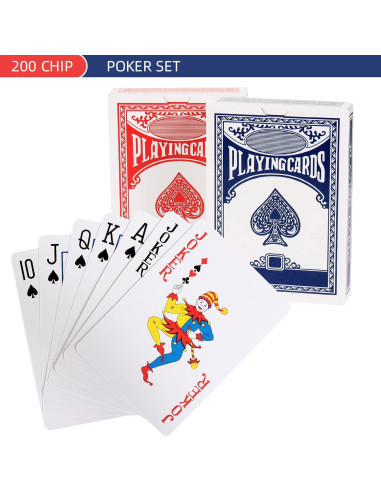Juego de 200 Fichas de Póker LUOBAO con Estuche y Cartas