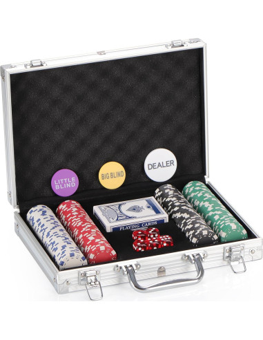 Juego de 200 Fichas de Póker LUOBAO con Estuche y Cartas