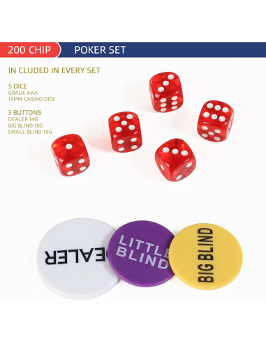 Juego de 200 Fichas de Póker LUOBAO con Estuche y Cartas