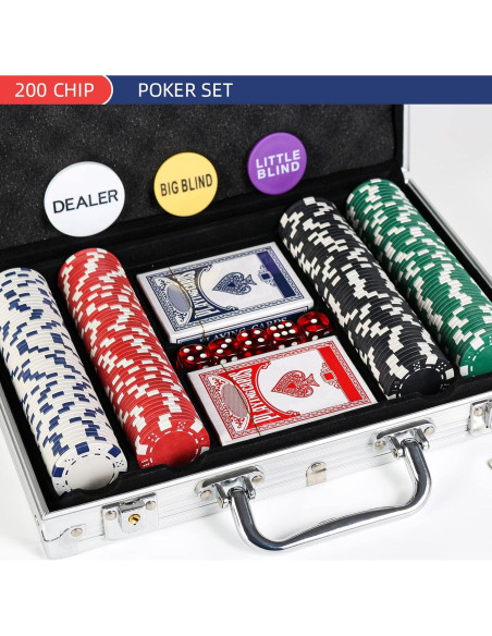 Juego de 200 Fichas de Póker LUOBAO con Estuche y Cartas