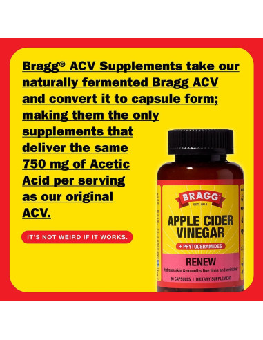 Cápsulas de Vinagre de Sidra de Manzana Bragg - 90 Unidades - Hidratación y Piel Saludable