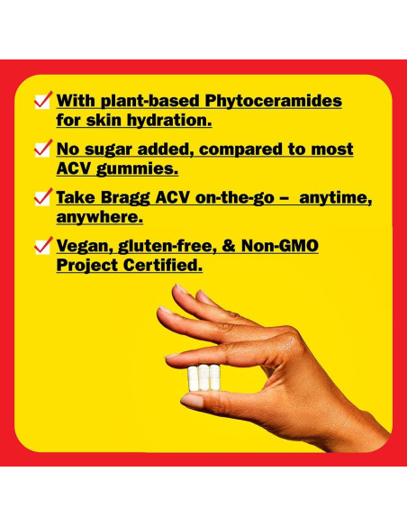Cápsulas de Vinagre de Sidra de Manzana Bragg - 90 Unidades - Hidratación y Piel Saludable