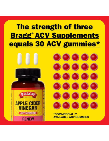 Cápsulas de Vinagre de Sidra de Manzana Bragg - 90 Unidades - Hidratación y Piel Saludable