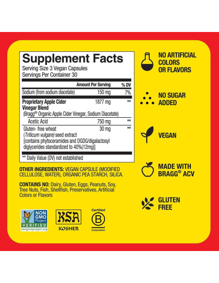 Cápsulas de Vinagre de Sidra de Manzana Bragg - 90 Unidades - Hidratación y Piel Saludable