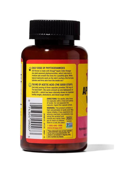 Cápsulas de Vinagre de Sidra de Manzana Bragg - 90 Unidades - Hidratación y Piel Saludable
