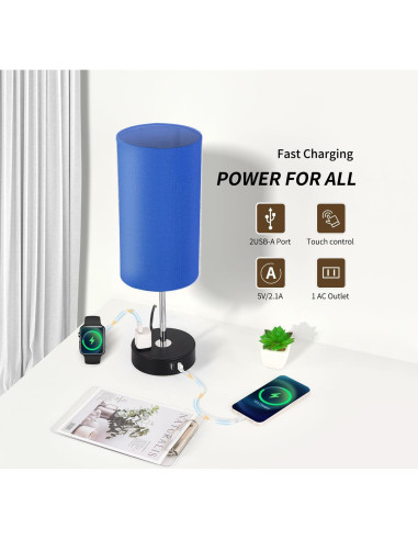 Lámpara de Mesa Táctil Woderdeng 3 Niveles USB Azul