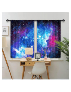 Cortinas de Cocina Riyidecor 2 Paneles 70x99 cm Azul Estrellado