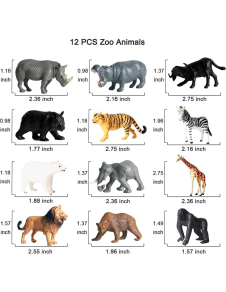 12 Pcs Figuras Animales Safari Yowlieu Juguetes Educativos