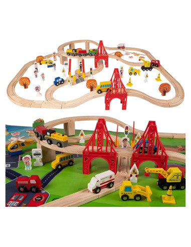Juego de Pistas de Tren de Madera 100 Pcs KiToyWod