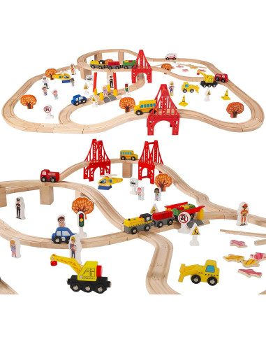 Juego de Pistas de Tren de Madera 100 Pcs KiToyWod