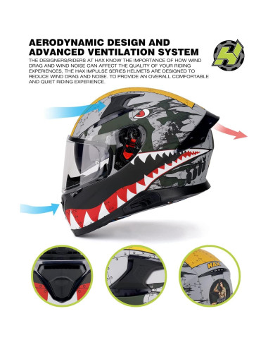 Casco HAX Impulse Spitfire S para motocicleta DOT 2,04 kg