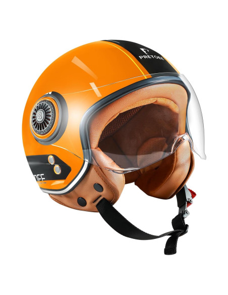 Casco Vintage Pretoee PT-AIR 02 Naranja 3/4 para Motocicleta