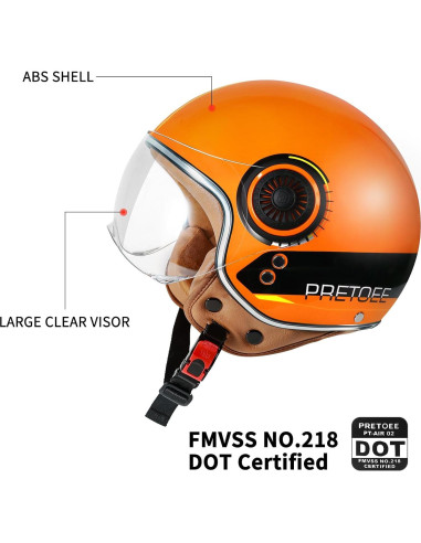 Casco Vintage Pretoee PT-AIR 02 Naranja 3/4 para Motocicleta