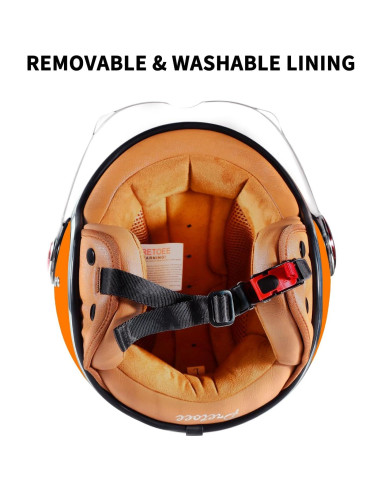 Casco Vintage Pretoee PT-AIR 02 Naranja 3/4 para Motocicleta