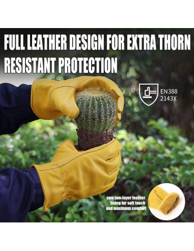 Guantes de trabajo OZERO de cuero de vaca Mediano Oro