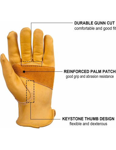 Guantes de trabajo OZERO de cuero de vaca Mediano Oro