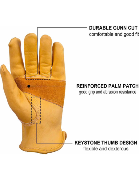 Guantes de trabajo OZERO de cuero de vaca Mediano Oro