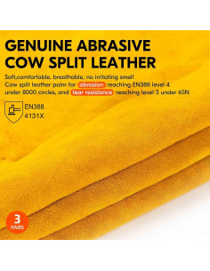 Guantes de Trabajo Vgo de Cuero Dividido 3 Pares Tamaño S 2