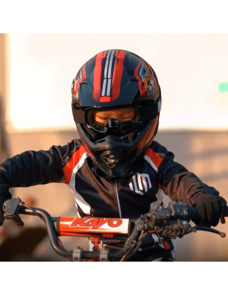 Casco ATV Niños ILM Juventud-M Rojo Plata con Gafas y Guantes