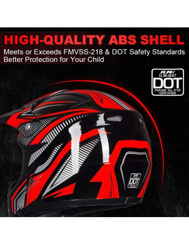 Casco ATV Niños ILM Juventud-M Rojo Plata con Gafas y Guantes