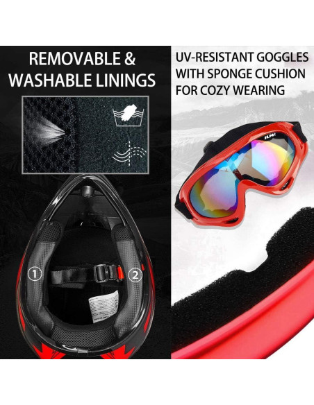 Casco ATV Niños ILM Juventud-M Rojo Plata con Gafas y Guantes