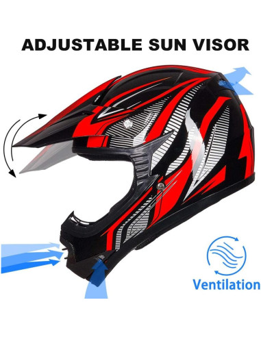 Casco ATV Niños ILM Juventud-M Rojo Plata con Gafas y Guantes