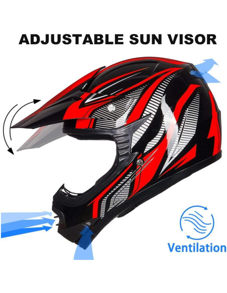 Casco ATV Niños ILM Juventud-M Rojo Plata con Gafas y Guantes