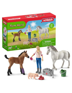 Juego de Veterinario Schleich Farm World 9 Piezas Yegua Potro