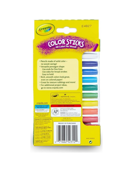 Crayola Color Sticks 12 Piezas Sin Madera No Tóxicos