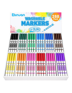 288 Marcadores Lavables Ellinjan 12 Colores Punta Cónica