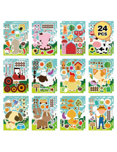 24 Hojas de Pegatinas de Animales de Granja DUJAA