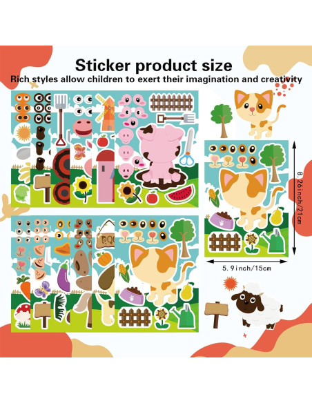 24 Hojas de Pegatinas de Animales de Granja DUJAA