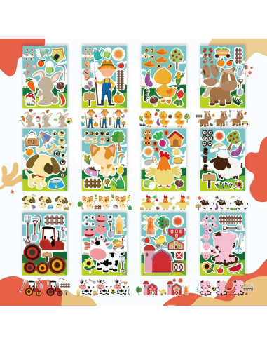 24 Hojas de Pegatinas de Animales de Granja DUJAA