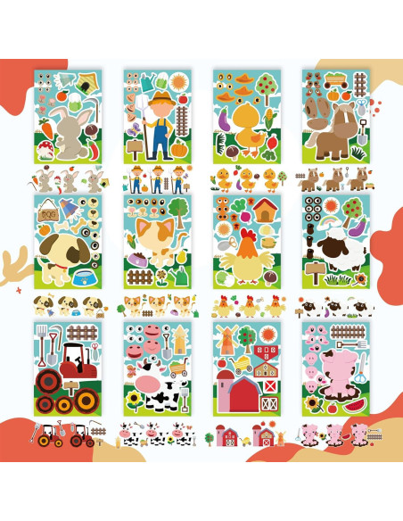 24 Hojas de Pegatinas de Animales de Granja DUJAA