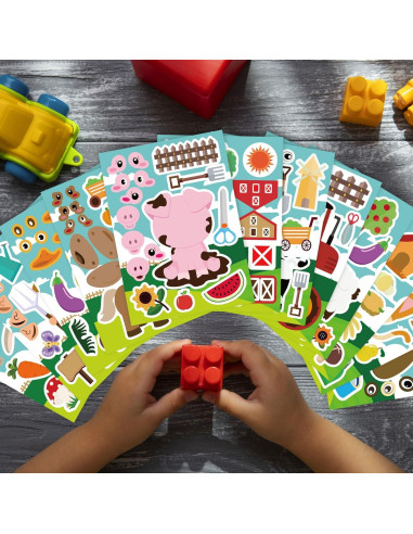 24 Hojas de Pegatinas de Animales de Granja DUJAA