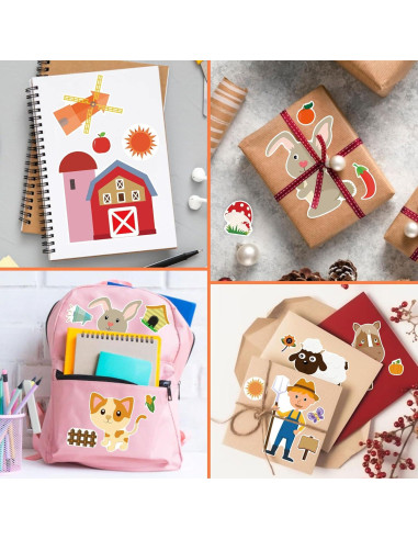 24 Hojas de Pegatinas de Animales de Granja DUJAA